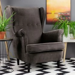 Selsey MALLMON - Fauteuil à Oreilles - 104 Cm - Gris Foncé - Velours Hydrophobe - Pieds En Bois De Hêtre Noirs - Style Glamour 7 Selsey MALLMON - Fauteuil à Oreilles - 104 Cm - Gris Foncé - Velours Hydrophobe - Pieds En Bois De Hêtre Noirs - Style Glamour -Pas Cher Fauteuil Magasin 43484874 2