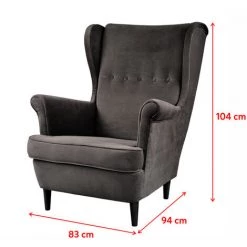 Selsey MALLMON - Fauteuil à Oreilles - 104 Cm - Gris Foncé - Velours Hydrophobe - Pieds En Bois De Hêtre Noirs - Style Glamour 9 Selsey MALLMON - Fauteuil à Oreilles - 104 Cm - Gris Foncé - Velours Hydrophobe - Pieds En Bois De Hêtre Noirs - Style Glamour -Pas Cher Fauteuil Magasin 43484874 4