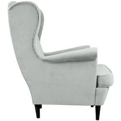 Selsey MALLMON - Fauteuil à Oreilles - 104 Cm - Gris Clair - Tissu Easy Clean - Pieds En Bois De Hêtre Noirs - Style Glamour -Pas Cher Fauteuil Magasin 43484897 2