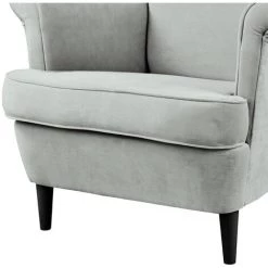 Selsey MALLMON - Fauteuil à Oreilles - 104 Cm - Gris Clair - Tissu Easy Clean - Pieds En Bois De Hêtre Noirs - Style Glamour -Pas Cher Fauteuil Magasin 43484897 4