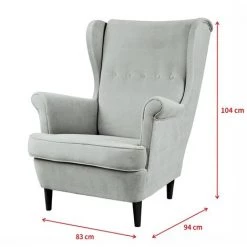 Selsey MALLMON - Fauteuil à Oreilles - 104 Cm - Gris Clair - Tissu Easy Clean - Pieds En Bois De Hêtre Noirs - Style Glamour -Pas Cher Fauteuil Magasin 43484897 5