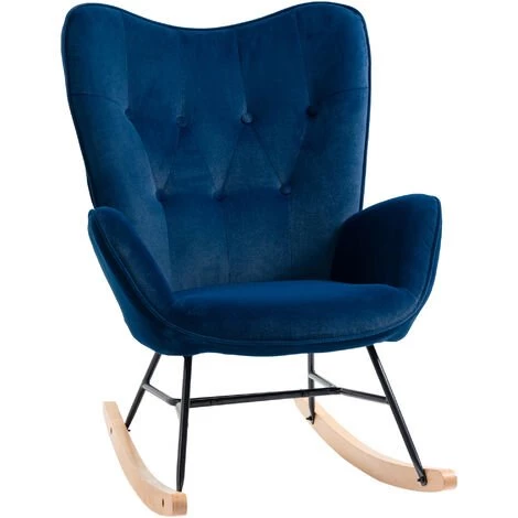 HOMCOM Fauteuil à Bascule Oreilles Rocking Chair Grand Confort Accoudoirs Assise Dossier Garnissage Mousse Haute Densité Aspect Velours Bleu - Bleu 3 HOMCOM Fauteuil à Bascule Oreilles Rocking Chair Grand Confort Accoudoirs Assise Dossier Garnissage Mousse Haute Densité Aspect Velours Bleu - Bleu