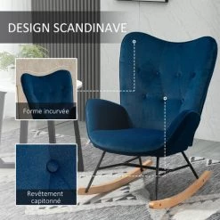 HOMCOM Fauteuil à Bascule Oreilles Rocking Chair Grand Confort Accoudoirs Assise Dossier Garnissage Mousse Haute Densité Aspect Velours Bleu - Bleu 10 HOMCOM Fauteuil à Bascule Oreilles Rocking Chair Grand Confort Accoudoirs Assise Dossier Garnissage Mousse Haute Densité Aspect Velours Bleu - Bleu -Pas Cher Fauteuil Magasin 43542680 4
