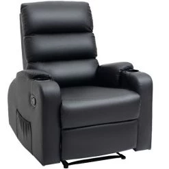 HOMCOM Fauteuil De Relaxation Inclinable Avec Repose-pied Ajustable Revêtement Synthétique Noir - Noir