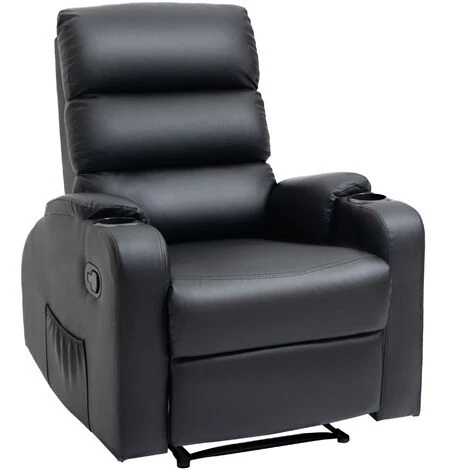 HOMCOM Fauteuil De Relaxation Inclinable Avec Repose-pied Ajustable Revêtement Synthétique Noir - Noir 3 HOMCOM Fauteuil De Relaxation Inclinable Avec Repose-pied Ajustable Revêtement Synthétique Noir - Noir