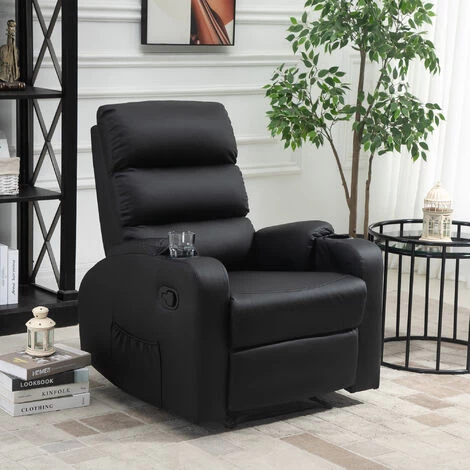 HOMCOM Fauteuil De Relaxation Inclinable Avec Repose-pied Ajustable Revêtement Synthétique Noir - Noir 4 HOMCOM Fauteuil De Relaxation Inclinable Avec Repose-pied Ajustable Revêtement Synthétique Noir - Noir – Image 2