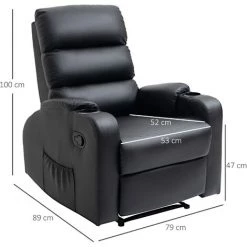 HOMCOM Fauteuil De Relaxation Inclinable Avec Repose-pied Ajustable Revêtement Synthétique Noir - Noir 9 HOMCOM Fauteuil De Relaxation Inclinable Avec Repose-pied Ajustable Revêtement Synthétique Noir - Noir -Pas Cher Fauteuil Magasin 43542689 3