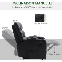 HOMCOM Fauteuil De Relaxation Inclinable Avec Repose-pied Ajustable Revêtement Synthétique Noir - Noir 10 HOMCOM Fauteuil De Relaxation Inclinable Avec Repose-pied Ajustable Revêtement Synthétique Noir - Noir -Pas Cher Fauteuil Magasin 43542689 4