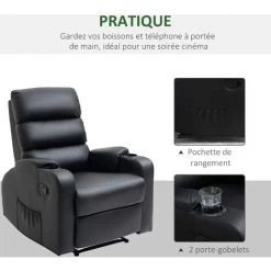 HOMCOM Fauteuil De Relaxation Inclinable Avec Repose-pied Ajustable Revêtement Synthétique Noir - Noir 11 HOMCOM Fauteuil De Relaxation Inclinable Avec Repose-pied Ajustable Revêtement Synthétique Noir - Noir -Pas Cher Fauteuil Magasin 43542689 5