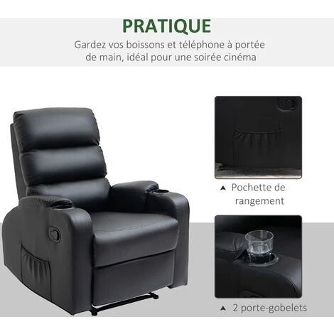 HOMCOM Fauteuil De Relaxation Inclinable Avec Repose-pied Ajustable Revêtement Synthétique Noir - Noir 7 HOMCOM Fauteuil De Relaxation Inclinable Avec Repose-pied Ajustable Revêtement Synthétique Noir - Noir – Image 5