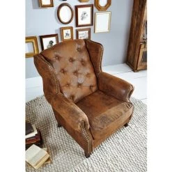 MASSIVMOEBEL24.DE Fauteuil 102x93 100% Polyester Brun CHESTERFIELD - Brun -Pas Cher Fauteuil Magasin 43598867 2