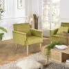 MACABANE ALBANE - Fauteuil Velours Vert Clair Pieds Et Accoudoirs Bois - Vert / Bois Naturel -Pas Cher Fauteuil Magasin 44174908 1