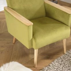MACABANE ALBANE - Fauteuil Velours Vert Clair Pieds Et Accoudoirs Bois - Vert / Bois Naturel 11 MACABANE ALBANE - Fauteuil Velours Vert Clair Pieds Et Accoudoirs Bois - Vert / Bois Naturel -Pas Cher Fauteuil Magasin 44174908 5