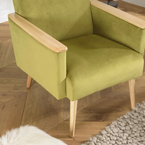 MACABANE ALBANE - Fauteuil Velours Vert Clair Pieds Et Accoudoirs Bois - Vert / Bois Naturel 7 MACABANE ALBANE - Fauteuil Velours Vert Clair Pieds Et Accoudoirs Bois - Vert / Bois Naturel â Image 5