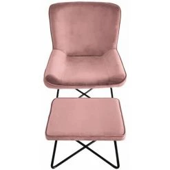 Paris Prix - Fauteuil & Pouf En Velours "giergo" 93cm Rose -Pas Cher Fauteuil Magasin 44403890 3