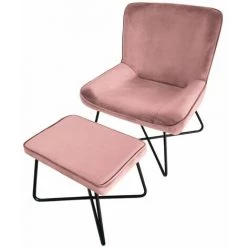 Paris Prix - Fauteuil & Pouf En Velours "giergo" 93cm Rose -Pas Cher Fauteuil Magasin 44403890 5
