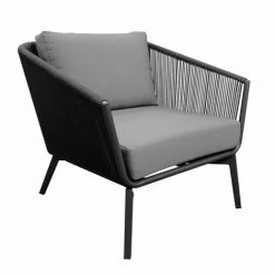 MEUBLETMOI Fauteuil De Jardin En Aluminium Coussins Tissu Gris Et Corde - PARADISE - Gris Anthracite