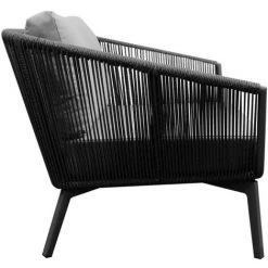 MEUBLETMOI Fauteuil De Jardin En Aluminium Coussins Tissu Gris Et Corde - PARADISE - Gris Anthracite -Pas Cher Fauteuil Magasin 44419142 5