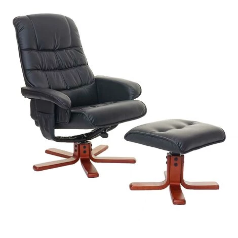 Fauteuil Relax HHG-320, Fauteuil De Télévision, Siège TV Avec Tabouret ~ Similicuir Noir 3 Fauteuil Relax HHG-320, Fauteuil De Télévision, Siège TV Avec Tabouret ~ Similicuir Noir