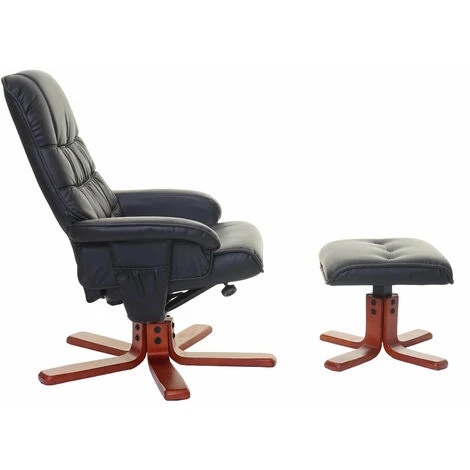 Fauteuil Relax HHG-320, Fauteuil De Télévision, Siège TV Avec Tabouret ~ Similicuir Noir 4 Fauteuil Relax HHG-320, Fauteuil De Télévision, Siège TV Avec Tabouret ~ Similicuir Noir – Image 2
