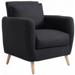 DéCOSHOP26 Fauteuil Rembourré Avec Accoudoir Et Coussin En Tissu Noir - Noir