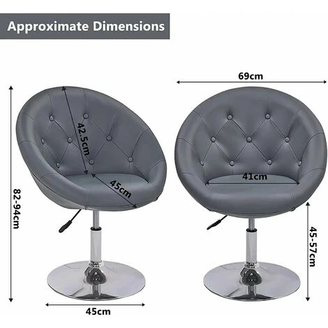 DéCOSHOP26 Fauteuil Oeuf Capitonné Design Cuir PU Chaise Bureau Gris - Gris 4 DéCOSHOP26 Fauteuil Oeuf Capitonné Design Cuir PU Chaise Bureau Gris - Gris – Image 2