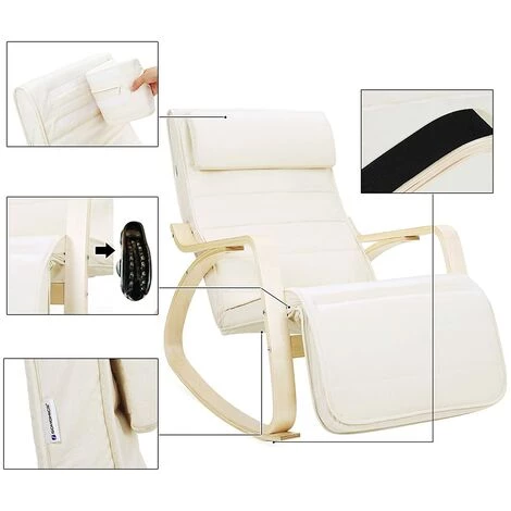 SONGMICS Fauteuil à Bascule, Chaise Berçante, Avec Repose-pieds Réglable à 5 Niveaux, Avec Oreiller, Housse En Coton, Capacité De Charge 150 Kg, Beige LYY10M 6 SONGMICS Fauteuil à Bascule, Chaise Berçante, Avec Repose-pieds Réglable à 5 Niveaux, Avec Oreiller, Housse En Coton, Capacité De Charge 150 Kg, Beige LYY10M – Image 4