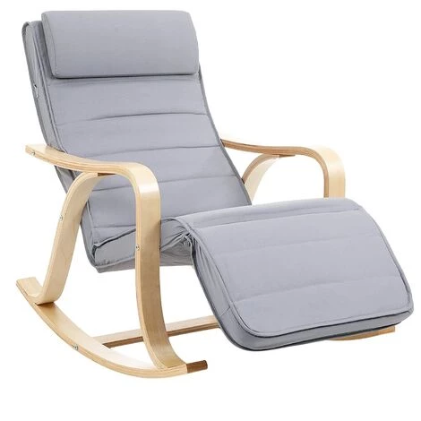 SONGMICS Rocking Chair, Fauteuil à Bascule, Avec Repose-Pieds Réglable à 5 Niveaux, Charge Max 150 Kg, Gris Clair LYY41G 3 SONGMICS Rocking Chair, Fauteuil à Bascule, Avec Repose-Pieds Réglable à 5 Niveaux, Charge Max 150 Kg, Gris Clair LYY41G