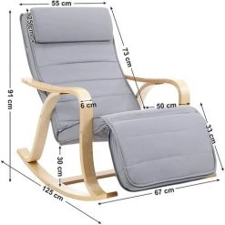 SONGMICS Rocking Chair, Fauteuil à Bascule, Avec Repose-Pieds Réglable à 5 Niveaux, Charge Max 150 Kg, Gris Clair LYY41G 11 SONGMICS Rocking Chair, Fauteuil à Bascule, Avec Repose-Pieds Réglable à 5 Niveaux, Charge Max 150 Kg, Gris Clair LYY41G -Pas Cher Fauteuil Magasin 4492853 5