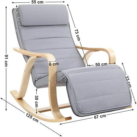 SONGMICS Rocking Chair, Fauteuil à Bascule, Avec Repose-Pieds Réglable à 5 Niveaux, Charge Max 150 Kg, Gris Clair LYY41G 7 SONGMICS Rocking Chair, Fauteuil à Bascule, Avec Repose-Pieds Réglable à 5 Niveaux, Charge Max 150 Kg, Gris Clair LYY41G – Image 5