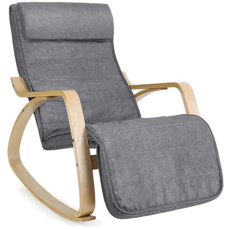 SONGMICS Fauteuil à Bascule, Rocking Chair, Avec Repose-Pied, Réglable En 5 Niveaux, Charge Max 150 Kg, Gris LYY11G 3 SONGMICS Fauteuil à Bascule, Rocking Chair, Avec Repose-Pied, Réglable En 5 Niveaux, Charge Max 150 Kg, Gris LYY11G
