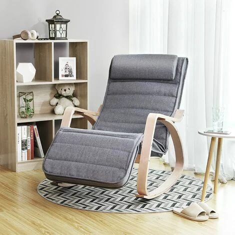 SONGMICS Fauteuil à Bascule, Rocking Chair, Avec Repose-Pied, Réglable En 5 Niveaux, Charge Max 150 Kg, Gris LYY11G 4 SONGMICS Fauteuil à Bascule, Rocking Chair, Avec Repose-Pied, Réglable En 5 Niveaux, Charge Max 150 Kg, Gris LYY11G – Image 2