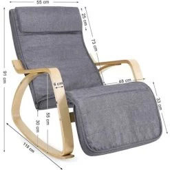 SONGMICS Fauteuil à Bascule, Rocking Chair, Avec Repose-Pied, Réglable En 5 Niveaux, Charge Max 150 Kg, Gris LYY11G 11 SONGMICS Fauteuil à Bascule, Rocking Chair, Avec Repose-Pied, Réglable En 5 Niveaux, Charge Max 150 Kg, Gris LYY11G -Pas Cher Fauteuil Magasin 4492857 5
