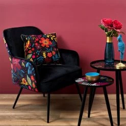 THE HOME DECO FACTORY Fauteuil En Velours Noir Multicolore Olga Home Deco Factory -Pas Cher Fauteuil Magasin 45273815 2