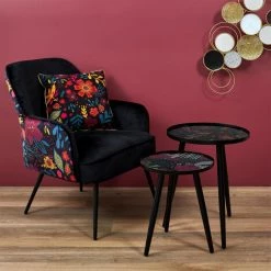 THE HOME DECO FACTORY Fauteuil En Velours Noir Multicolore Olga Home Deco Factory -Pas Cher Fauteuil Magasin 45273815 3