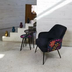 THE HOME DECO FACTORY Fauteuil En Velours Noir Multicolore Olga Home Deco Factory -Pas Cher Fauteuil Magasin 45273815 5