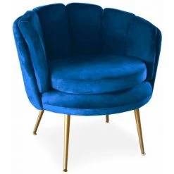 Paris Prix - Fauteuil Arrondi En Velours "sibut" 80cm Bleu