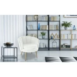 Paris Prix - Fauteuil Arrondi En Velours "sibut" 80cm Blanc -Pas Cher Fauteuil Magasin 45299638 5