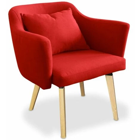 Paris Prix - Fauteuil Scandinave En Tissu "delante" 67cm Rouge 3 Paris Prix - Fauteuil Scandinave En Tissu "delante" 67cm Rouge