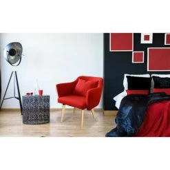 Paris Prix - Fauteuil Scandinave En Tissu "delante" 67cm Rouge 9 Paris Prix - Fauteuil Scandinave En Tissu "delante" 67cm Rouge -Pas Cher Fauteuil Magasin 45535404 4