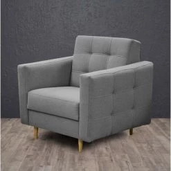 HUCOCO KASPER - Fauteuil Style Scandinave - Tissu Haute Qualité - Cadre + Pieds En Bois - 89x88x95 Cm - Gris