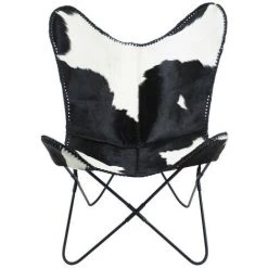 NATACHA.B Fauteuil Papillon Peau Noir Et Blanc