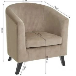 NATACHA.B Fauteuil Club Classique Velours Beige Round -Pas Cher Fauteuil Magasin 45752912 3