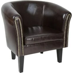 HELLOSHOP26 Fauteuil Chesterfield En Simili Cuir Et Bois Avec éléments Décoratifs En Cuivre Couleur Au Choix Chaise Cabriolet Meuble De Salon Marron - Bois