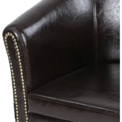 HELLOSHOP26 Fauteuil Chesterfield En Simili Cuir Et Bois Avec éléments Décoratifs En Cuivre Couleur Au Choix Chaise Cabriolet Meuble De Salon Marron - Bois -Pas Cher Fauteuil Magasin 45756229 4