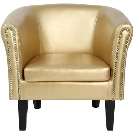 HELLOSHOP26 Fauteuil Chesterfield En Simili Cuir Et Bois Avec éléments Décoratifs En Cuivre Chaise Cabriolet Meuble De Salon Doré - Bois 4 HELLOSHOP26 Fauteuil Chesterfield En Simili Cuir Et Bois Avec éléments Décoratifs En Cuivre Chaise Cabriolet Meuble De Salon Doré - Bois – Image 2