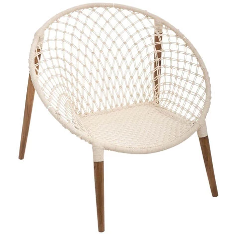 Lot De 2 Fauteuils Tressés En Coton Et Teck Coloris Blanc - Longueur 90 X Profondeur 90 X Hauteur 85 Cm -PEGANE- 3 Lot De 2 Fauteuils Tressés En Coton Et Teck Coloris Blanc - Longueur 90 X Profondeur 90 X Hauteur 85 Cm -PEGANE-