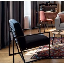 Fauteuil En Bois Et Polyester Coloris Noir - Longueur 63 X Profondeur 75 X Hauteur 84 Cm -PEGANE- -Pas Cher Fauteuil Magasin 45838271 4