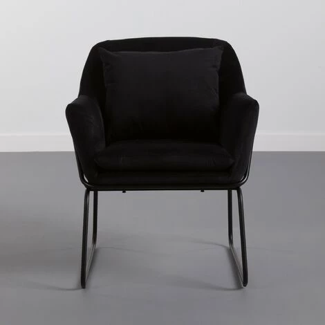 Fauteuil En Velours Noir - Longueur 78.5 X Largeur 68 X Hauteur 79.5 Cm -PEGANE- 4 Fauteuil En Velours Noir - Longueur 78.5 X Largeur 68 X Hauteur 79.5 Cm -PEGANE- – Image 2