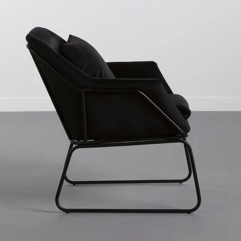 Fauteuil En Velours Noir - Longueur 78.5 X Largeur 68 X Hauteur 79.5 Cm -PEGANE- 5 Fauteuil En Velours Noir - Longueur 78.5 X Largeur 68 X Hauteur 79.5 Cm -PEGANE- – Image 3